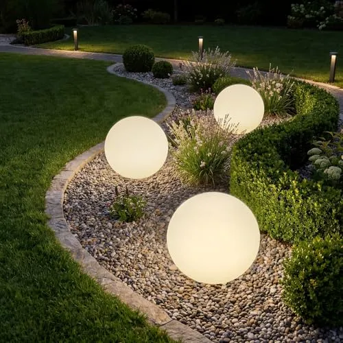 TecTake Kugelleuchte Luminous Globe S, LED mit Fernbedienung - Stylische LED-Kugel (Ø 30 cm) für den Außenbereich mit 16 RGB-Farben und 5 Lichtmodi. Wetterfestes Gehäuse und komfortable Steuerung über Fernbedienung – ideal für stimmungsvolle Gartenpartys!