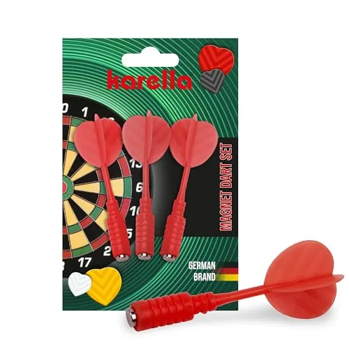 Karella Magnet Dartpfeil mit integrierter Magnetspitze, stabil mit hoher Magnetkraft, Ersatz-Darts Safety für alle Magnet Dartscheiben, Kinder und Erwachsene, Set:3 St. in rot