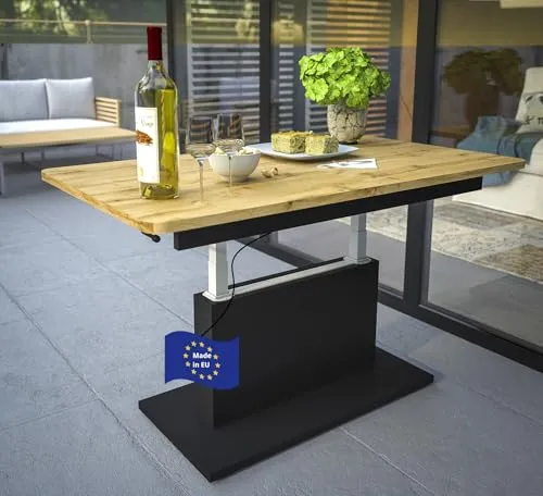 DC-1 Ausziehbarer Couchtisch höhenverstellbar in Eiche Wotan/Schwarz - Konsolentisch fürs Wohnzimmer, ausziehbar von 126 cm auf 168 cm, ideal für kleine Räume und vielseitig nutzbar als Couchtisch oder Esstisch.