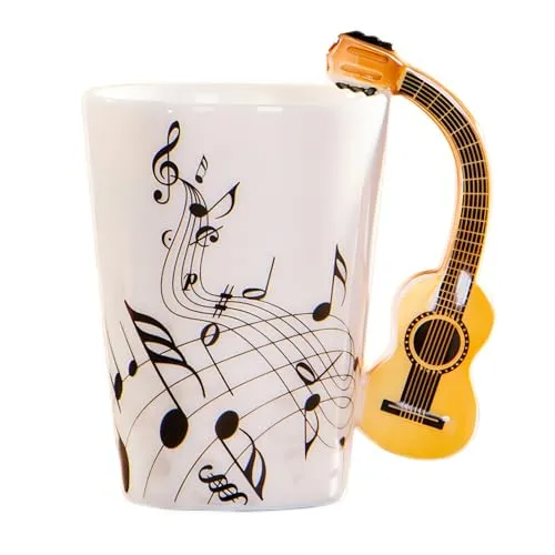 MBSM Gitarrenförmige Keramiktasse, 240 ml, kreative und interessante Kaffeetasse zum Verschenken (Holzgitarre)