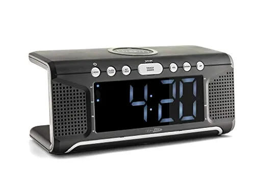 Caliber Radio wecker - Doppelter Alarm - mit FM-Radio - Dimmbarer LED-Anzeige - mit Wireless Charger - Qi-Technologie - Schwarz - 218 x 88 x 94 mm
