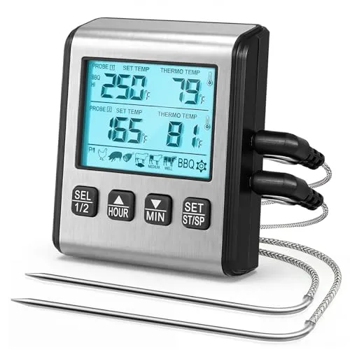 WGIDSKKI Digitales Doppelsonden Fleischthermometer, Bratenthermometer Küchenthermometer Ofenthermometer mit 8 Voreingestellte Temperaturen für Wohnmobil Küche, BBQ
