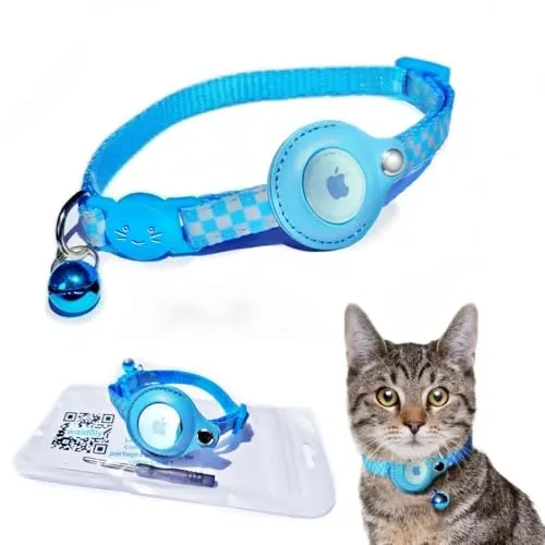 Waldoly NavigoCat Katzenhalsband, AirTag Anti-Drosselung, reflektierend, kariert, verstellbar, kompatibel mit Apple-Air-Tag, äquivalent zum GPS-Halsband für Katze/Welpen (AirTag/GPS nicht im