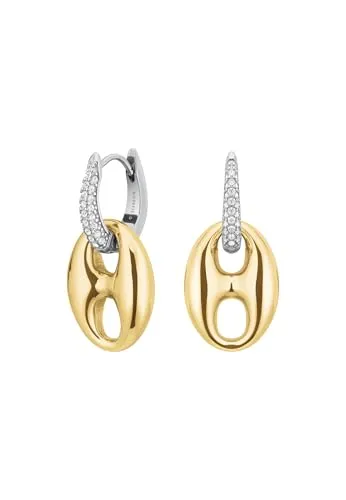 ROSEFIELD Woman's Jewelry Crystal Duotone Earrings Damen-Schmuck, zweifarbige Kristall-Ohrringe aus 14K Gelbgold + Rhodium plattiertem Edelstahl