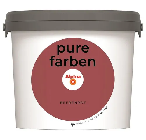 Alpina pure farben Wandfarbe Beerenrot – Strapazierfähig & Atmungsaktiv - Farben: Strapazierfähige und emissionsarme Innenfarbe, ideal für ein gesundes Raumklima – 2,5 Liter für ca. 25 m², gut deckend und in 40 Farbvarianten erhältlich.