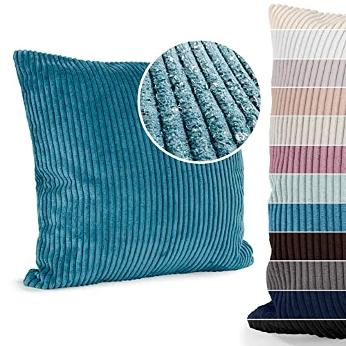 ANRO Kissenbezug Kissenhüllen Kissen Deko-Kissen Zierkissen Zierkissenbezug Kordsamt Türkis 50x50cm mit Füllung