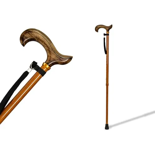 Ausziehbarer Aluminiumstock (74-95 cm) mit Griff aus geschäumtem Holz, rutschfestes Ende und Holzoberfläche, Krückenstock für Unterstützung und Gehhilfe. (402 FM)