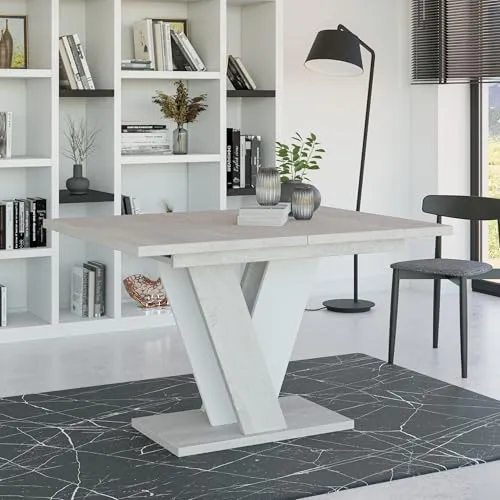 Home Collective Esstisch ausziehbar Tisch Küchentisch Esszimmertisch Ausziehtisch | erweiterbar bis 160 cm für 4-6 Personen | Esszimmer Küche Wohnzimmer Möbel | 120-160x90x75 cm | Betongrau Mix Weiß