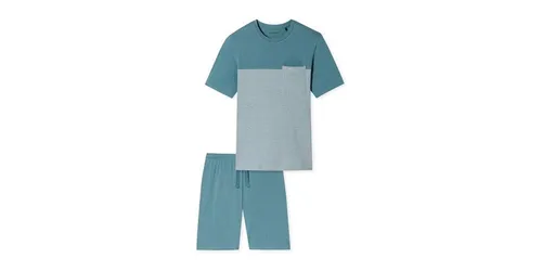 Schiesser Nachthemd Schlafanzug kurz blau-grau - Bequemer Schlafanzug in blaugrau, aus 95% Baumwolle für hohen Tragekomfort. Ideal für entspannte Nächte und angenehme Träume.