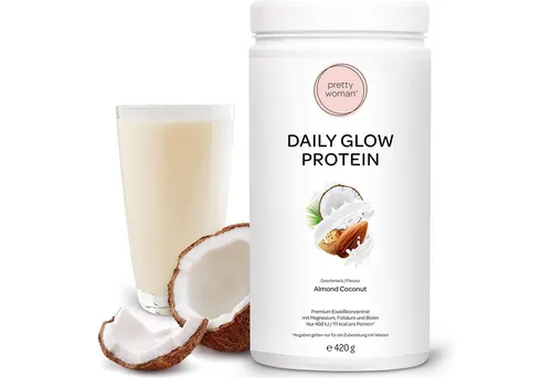 pretty woman Daily Glow Eiweiß Protein Pulver für Frauen, 420g - Cremiger Protein-Shake für Frauen, angereichert mit Vitaminen & Mineralstoffen. Ideal nach dem Sport oder als Snack, bietet er hohen Proteingehalt und unverwechselbaren Geschmack.