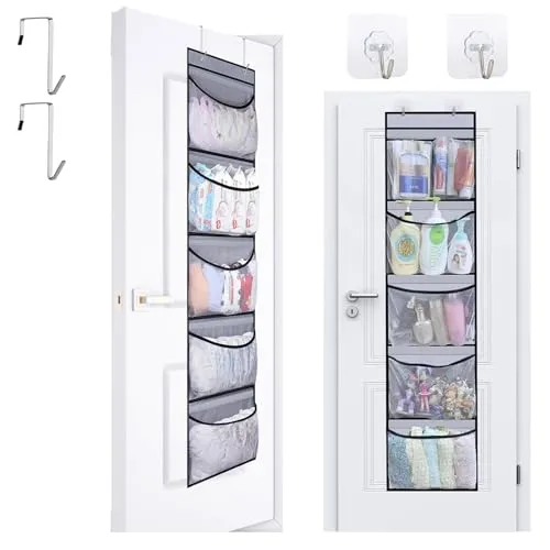 UTOCLEC Hängeorganizer, Hängeregal mit 5 Netztaschen, Hängeaufbewahrung für Tür Organizer, Kuscheltiere Aufbewahrung, Hängeorganizer Tür für Schlafzimmer, Kinderzimmer Badezimmer (Grau)