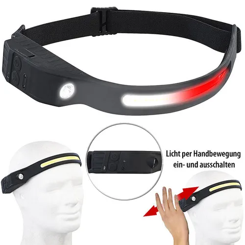 KryoLights Akku-Stirnlampe, 230°-Flutlicht, COB- & SMD-LED, Warnlicht, 500 Lumen