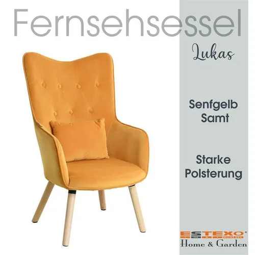 Fernsehsessel Relaxsessel Sessel mit Kissen Stoff Polsterstuhl Senfgelb Samt