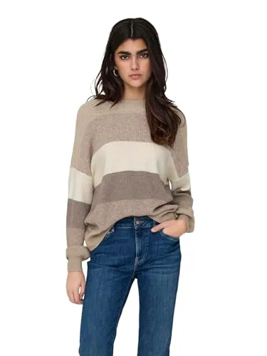 ONLATIA L/S Stripe Pullover KNT NOOS - Damenpullover mit langen Ärmeln, tief angesetzten Schultern und stylishen, gerippten Manschetten - perfekt für einen lässigen Look!
