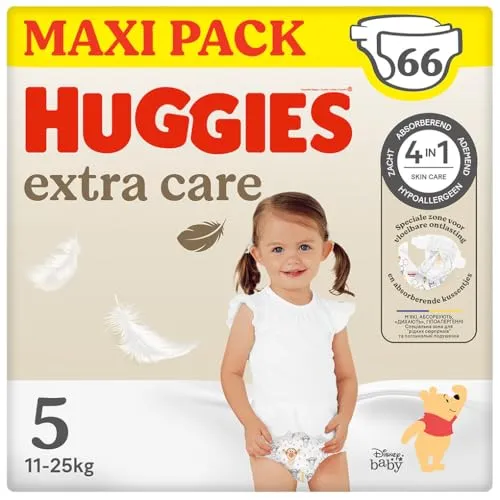 Huggies Extra Care Babywindeln mit Disney, Größe 5 (12-22 kg), 2 Packungen x 33 Windeln, insgesamt 66 Windeln