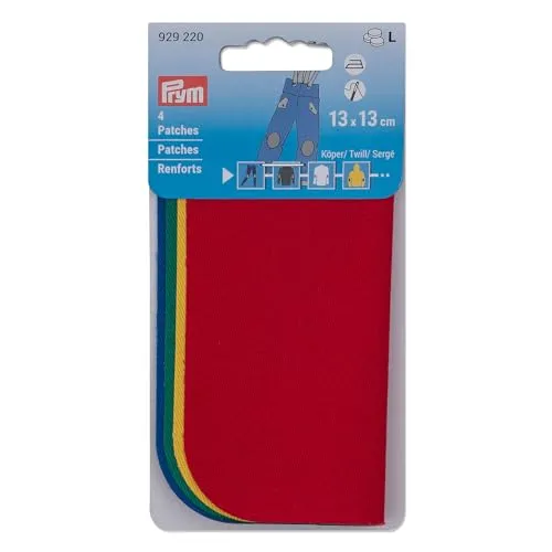 Prym 929220 Patches Köper, Reparaturpatch, 13 x 13 cm, rot, gelb, grün, blau