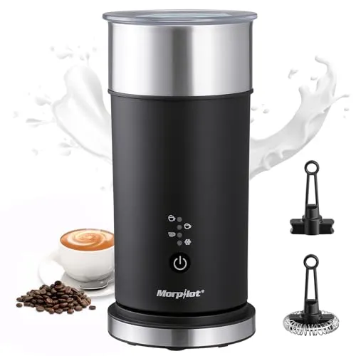Morpilot Milchaufschäumer Elektrisch 4 in 1, 240ml, 400W, Milchschäumer für Heißer und Kalter Milchschaum, Edelstahl, Antihaftbeschichtung, für Latte & Cappuccino