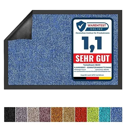Floordirekt Schmutzfangmatte Rhine - waschbare & leistungsstarke Fußmatte - Sauberlaufmatte mit Rutschfester Rückseite - Türmatte für den Eingangsbereich (Blau, 120 cm x 180 cm)
