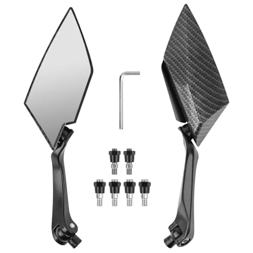 Riloer 2 Stück Universal Motorrad Spiegel, 8/10 mm schwarzer Carbon-Motorrad-Motorradflügel-Seitenspiegel,Rückspiegel,Rückspiegel Mit Halterung,Spiegel für Quad Roller ATV Moped Scooter Schwarz