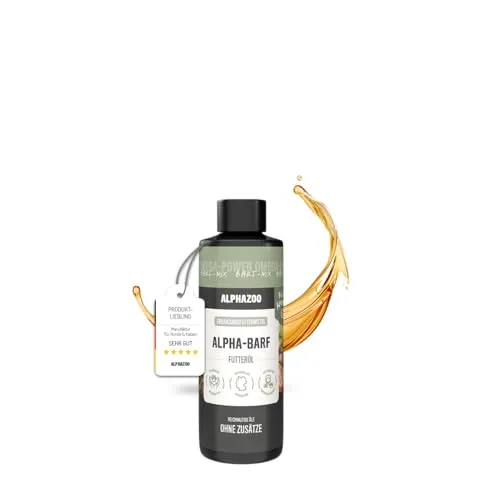 alphazoo Alpha-Barf Futteröl für Hunde 100ml - naturreines Ergänzungsfuttermittel mit hochwertigen Ölen und Omega-3/6/9-Fettsäuren. Unterstützt Haut, Fell & allgemeines Wohlbefinden