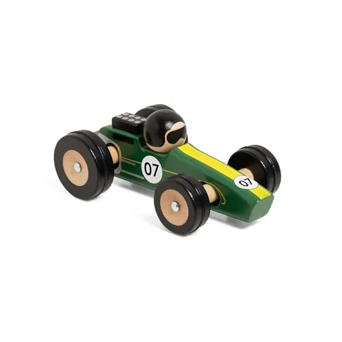 Classic World Wooden Toy Car Silverstone - Handgemachtes Holzspielzeug für Kinder, fördert die Feinmotorik und Hand-Augen-Koordination, inspiriert von klassischen Rennwagen.