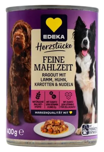 Edeka Feine Mahlzeit mit Lamm & Huhn, Nudeln und Karotten Hundefutter