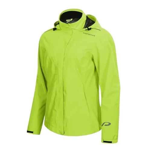 Protective Regenjacke P-Rain II W in Neon Yellow, Größe 40 - Funktionsjacke aus wasserdichtem, atmungsaktivem Material mit schnelltrocknendem Netzfutter. Ideal für Outdoor-Abenteuer, bietet Schutz vor Wind und Nässe mit praktischen Verstaumöglichkeiten und reflektierenden Elementen.