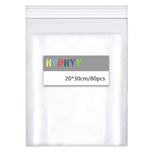 HVDHYY 20X30cm Druckverschlussbeutel Groß Transparente Reißverschlusstaschen 80Stück 160µm Verdickung Polybeutel Tüte Verschlussbeutel Wiederverschließbar Anwendbar Bastelbedarf, Kleideraufbewahrung