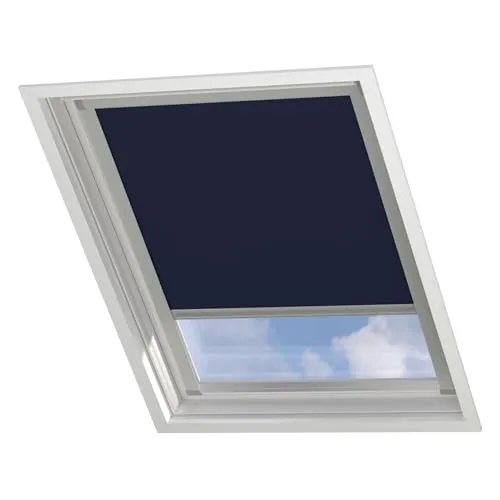 Radeco® Dachfenster verdunkelungsrollo für Velux MK06 dunkelblau mit Führungsschiene, Rollo für dachfenster, velux dachfenster Rollo, verdunklungsrollo für velux