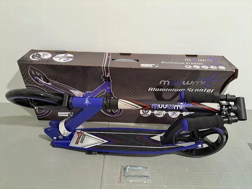 muuwmi Aluminium Scooter – Tretroller 205 mm, höhenverstellbar, GS-geprüft, blau - Roller/Kickboards mit großem Fahrkomfort durch 205 mm Rollen und ABEC 7 Kugellager. Hochwertig, klappbar und sicher mit Anti-Slip Bremspedal – ideal für Kinder und Erwachsene bis 100 kg!