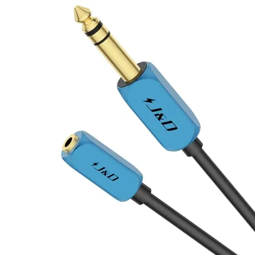J&D 1/4 Zoll auf 3,5 mm Kopfhörer-Adapter, 3,5 mm 1/8 Zoll TRS Buchse auf 6,35 mm TRS Stecker Stereo-Audio-Verlängerungskabel mit Robustem Aluminiumlegierungsgehäuse, 1,8 M