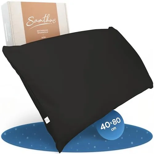 Samthus Kopfkissenbezug 40x80 Baumwolle Satin in schwarz von Samthus