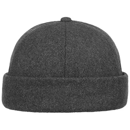 Lipodo Dockermütze Damen Herren Wollmischung Gefüttert mit Fleece Umschlagmütze mit Klettverschluss Herbst Winter anthrazit One Size