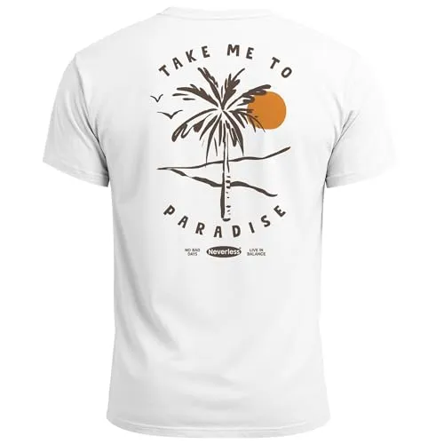 Neverless® Herren T-Shirt Backprint Palmen Aufdruck Sommer Grafikshirt Urlaub Strand Fashion Streetstyle Printshirt Baumwolle Weiss M