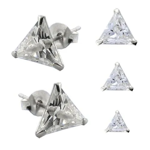 Paar 925 Silber Ohrstecker Dreieckig Zirkonia Strass Hip Hop Ohrringe 6mm 1