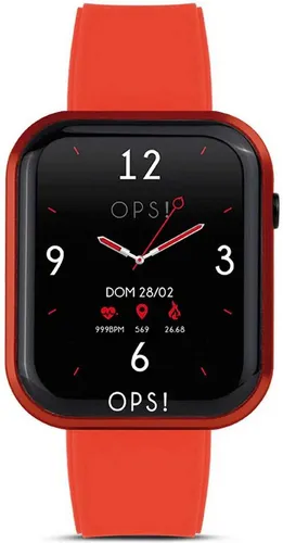 OPS!SMART OPSSW-14 Call Smartwatch Unisex Uhr 38mm - Smartwatch für Unisex mit GPS Tracker und Herzfrequenzmesser, rotes Aluminiumgehäuse und Silikonarmband, ideal für aktive Nutzer.