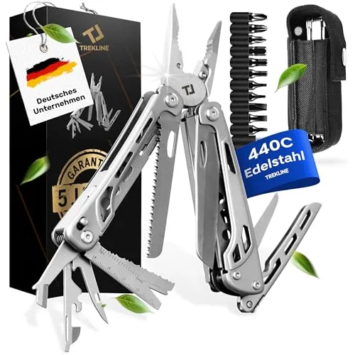 TREKLINE Premium Multitool Werkzeug – 28 Funktionen für Outdoor & Camping - Vielseitiges Multitool aus rostfreiem Edelstahl mit 28 Funktionen. Ideal für Camping, Outdoor und Handwerker. Kompakt und tragbar – dein perfekter Begleiter für jedes Abenteuer!
