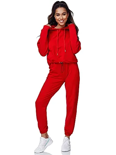 Tazzio Damen Jogginganzug F200 Rot - Streetwear Trainingsanzug für Damen mit Hoodie & Jogginghose, ideal für Sport und Freizeit, bietet höchsten Tragekomfort und Bewegungsfreiheit dank elastischem Bund.