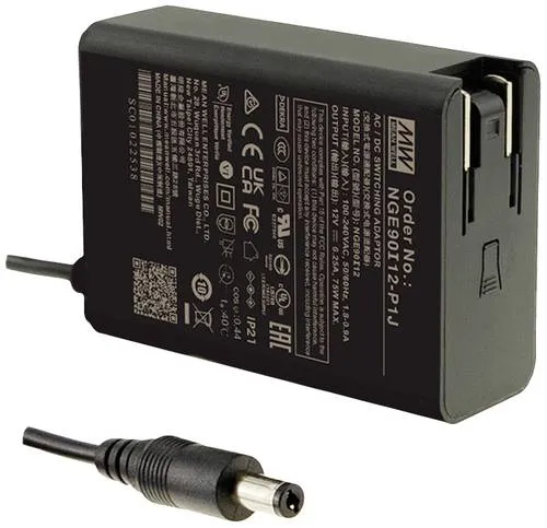 Mean Well NGE90I24-P1J Steckernetzteil 24 V/DC 90 W - Steckernetzteil mit einer stabilen Ausgangsspannung von 24 V/DC und 90 W, ideal für zuverlässige Stromversorgung in verschiedenen Anwendungen.