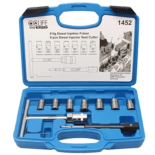 CCLIFE 10tlg Diesel Injektor Fräser Set - Abzieherset zur Reinigung und Ausbesserung von Dichtflächen an Injektoren und Zylinderköpfen, inklusive 7 präziser Fräser für optimale Ergebnisse.