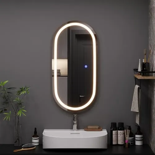 Vicco Badezimmerspiegel Miral 40 x 80 cm mit Frontlight - Badspiegel mit integrierter LED-Beleuchtung für perfektes Make-up und stilvolles Design. Wasserdichtes Netzteil und modernes gehärtetes Glas sorgen für Sicherheit und Eleganz in Ihrem Badezimmer.