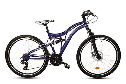 T&Y Trade Mountainbike 26 Zoll - Blau für Kinder und Jugendliche - Full Suspension Mountainbike mit 21-Gang Shimano Kettenschaltung, ideal für Abenteuer im Gelände, geeignet für Kinder ab 12 Jahren.