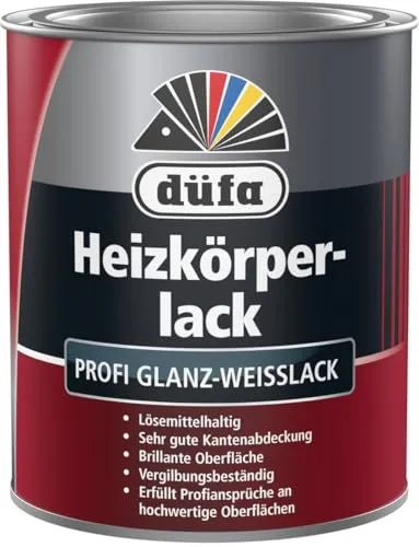 düfa Heizkörperlack 750 ml - Hochwertiger Oberflächenlack in glänzendem Weiß - Lacke, hitzebeständig bis 120 °C und vergilbungsbeständig, ideal für langlebige und strapazierfähige Heizkörperanstriche.