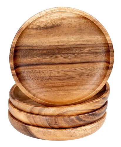 Levandeo® Dekoteller 4er Set - Runde Akazien Holzteller Ø15cm - Dekotabletts aus hochwertiger Akazie, ideal für Snacks und stilvolle Tischdekoration.