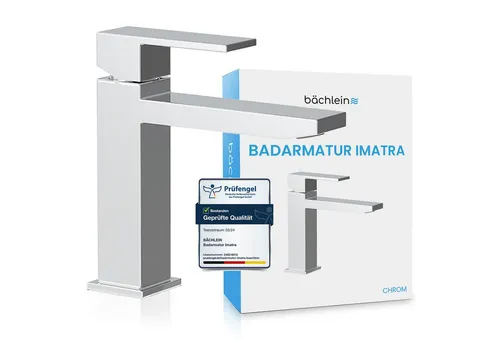 Bächlein Badarmatur Imatra - Elegante Einhebelmischer in Chrom - Hochwertige Armatur für Waschbecken im minimalistischen Design, inklusive flexibler Anschlussschläuche und Keramikkartusche für langlebige Nutzung.