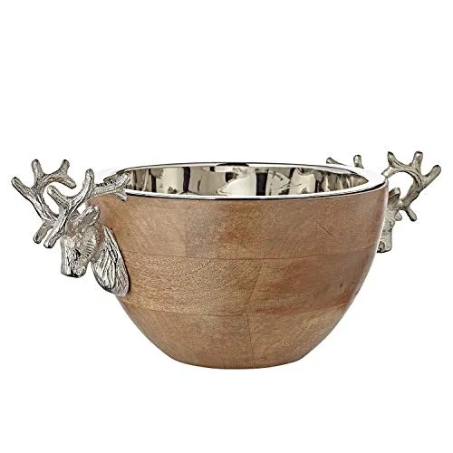 EDZARD Servierschale Hirsch aus Aluminium und Mangoholz - Servierschalen mit elegantem Hirsch-Motiv, ideal für festliche Anlässe und kreative Präsentationen von Speisen und Deko.