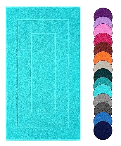 Lashuma Badezimmermatte schnelltrocknend 50x80 cm, London Duschvorleger Baumwolle groß Lagunen - Türkis