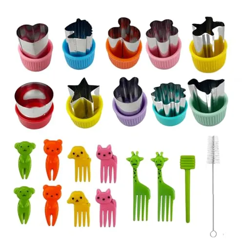 VELLUSTRA 22 Stück Edelstahl Ausstechformen Gemüse Obst Ausstecher Tiere Form Gemüseschneider Keks Plätzchen Cutter Gemüseausstecher Schutzgriff für Kinder für Fondant, Backen, Tortendekorationen