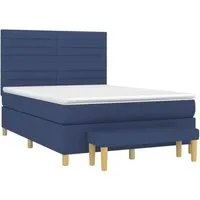 Boxspringbett mit Matratze Blau 140x190 cm Stoff - Komfort für erholsamen Schlaf - Betten: Hochwertiges Boxspringbett mit atmungsaktiver Taschenfederkernmatratze für optimale Unterstützung und angenehmen Schlafkomfort. Praktisches höhenverstellbares Kopfteil für zusätzlichen Komfort.