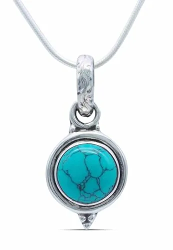 mantraroma echt Silberkette mit Türkis Edelstein Damen Kettenanhänger 925 Sterlingsilber Halskette Geschenk (AK3-143-15-45)